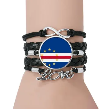 

Cape Verde National Flag Africa Country Bracelet Love Black Twisted Leather Rope Wristband