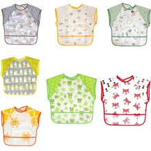 Мультяшные детские нагрудники, фартук с регулируемым ворсом, одежда для кормления, с короткими рукавами, водонепроницаемые, милые животные, Bavoir, нагрудники для малышей