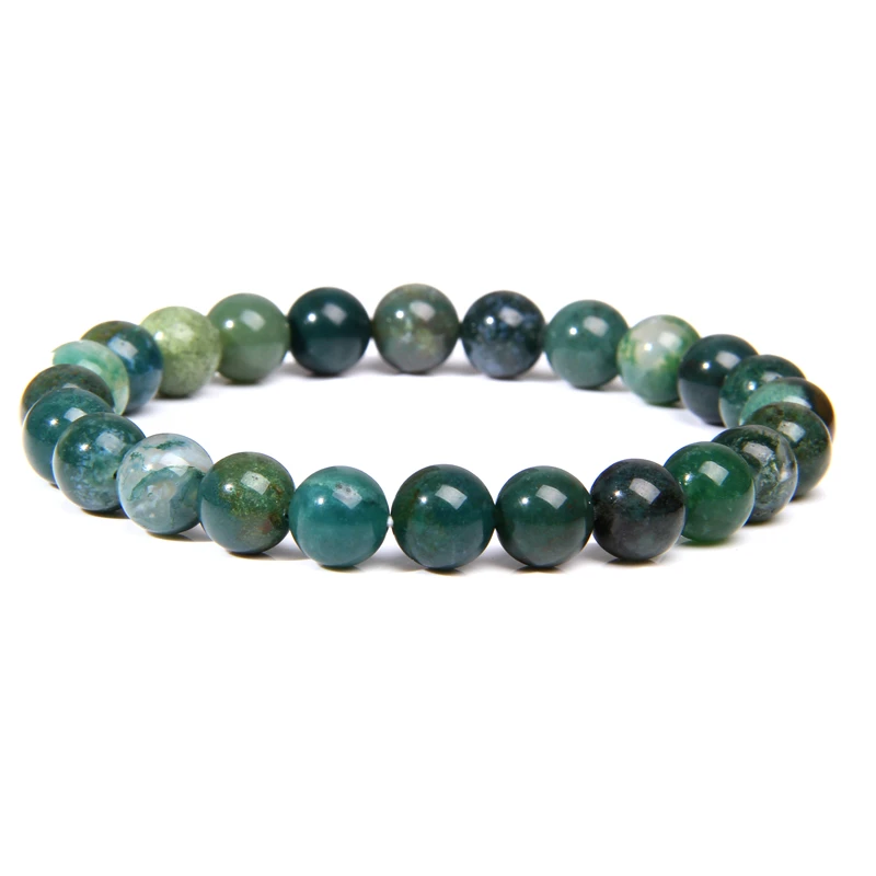 Handmade Natural Stone African Stone Beads Bracelet Men Yoga Mala Jewelry Green Moss Agates Beaded Bracelet