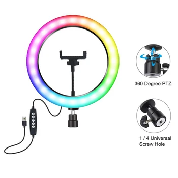 

10 inch Video Lamp Dimmable LED Selfie RGB Ring Light USB Photography Light with Phone Holder for Makeup Video Live Studio