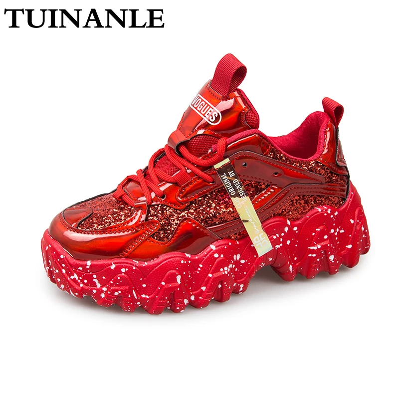 Sneakers Women Spring 2021 Fashion Sequined Cloth Bling Breathable Round Toe Leisure Chunky Women Shoes Tenis Feminino TUINANLE