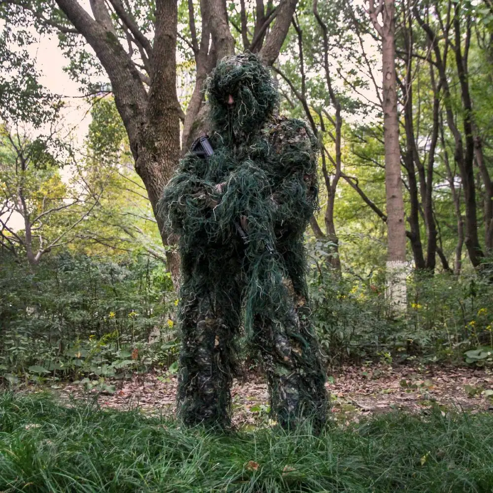 Sniper Ghillie Suit Kit Woodland Tactical Jungle Military Suit W/ Rifle