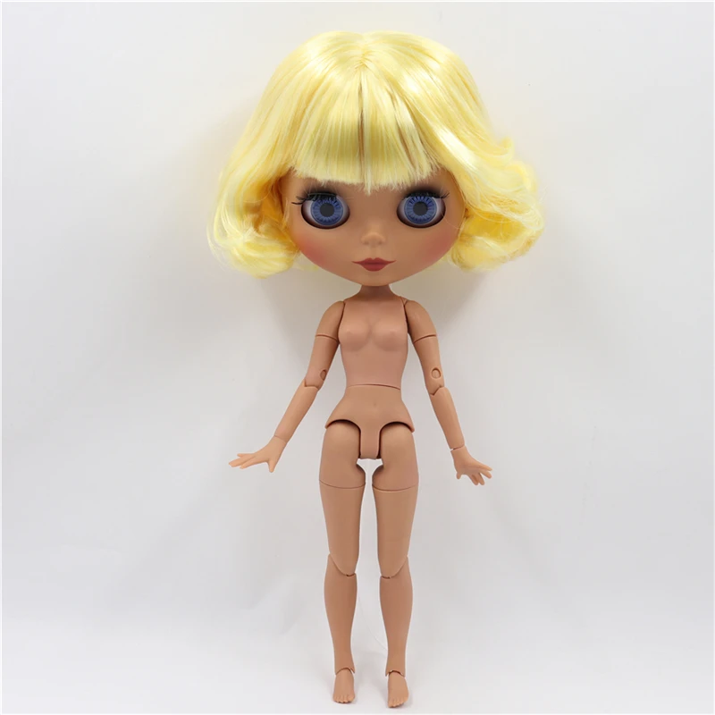 Neo Blythe Doll with Yellow Hair, Dark Skin, Matte Cute Face & Factory Jointed Body 1