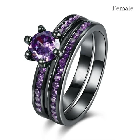 Couple Rings Men Rainbow Tungsten Steel Ring Purple Zircon Women Wedding Band Rings Set Valentine's Day Jewelry
