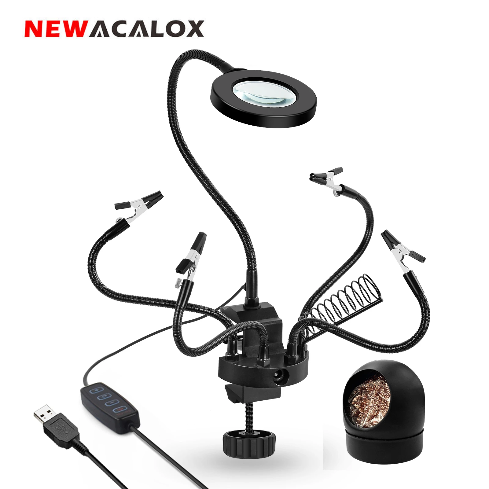 YH-KE Led 3X Magnifier Bench Vise Table Clamp Soldering Helping Hand Soldering Station USB 5Pc Flexible Arms Third Hand Tool Office Supplies YH-KE Led 3X Magnifier Bench Vise Table Clamp Soldering Helping Hand Soldering Station USB 5Pc Flexible Arms Third Hand Tool Office Supplies