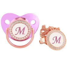 

Luxury Metal Purple 26 Initials Baby Pacifier With Clip Silicone Dummy Nipple Bling Rhinestone Orthodontic Baby Pacifier Chupeta