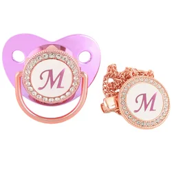 Sucette de luxe en métal violet 26 initiales pour bébé avec Clip en Silicone, tétine factice en strass scintillants, orthodontique, Chupeta 