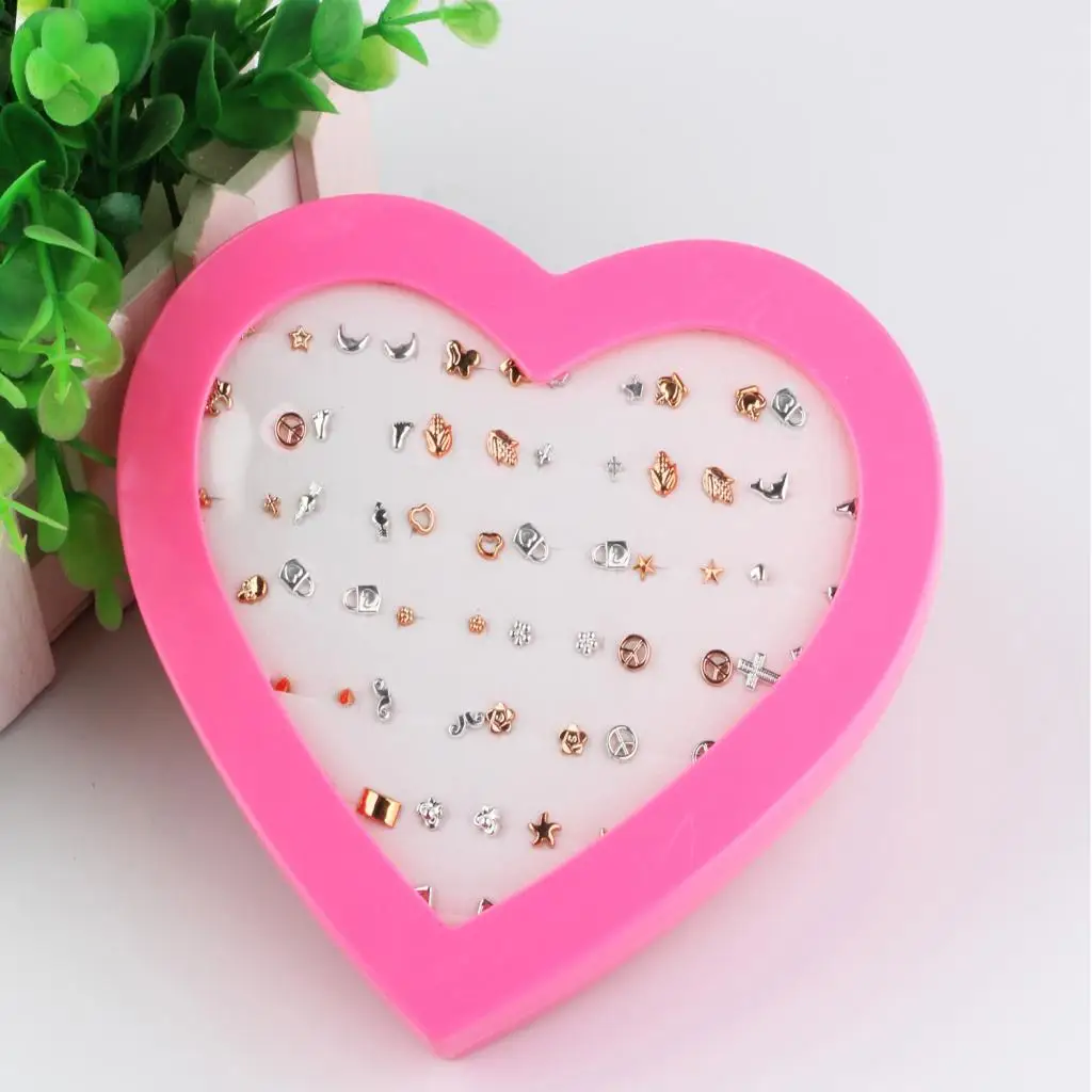 36 Pairs per Box Assorted Styles Stud Earrings silver color Gold Plant ,Animal, Planes,Hearts,Stars Bulk for Women Girl 