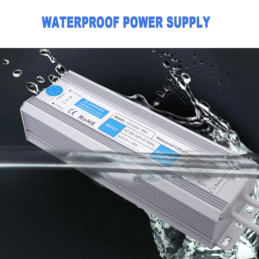 Waterproof IP67 LED Driver DC 12V 24V Lighting Transformer 10W 20W 30W 50W 80W 100W 120W 150W Power Supply for LED Strip Light (9)