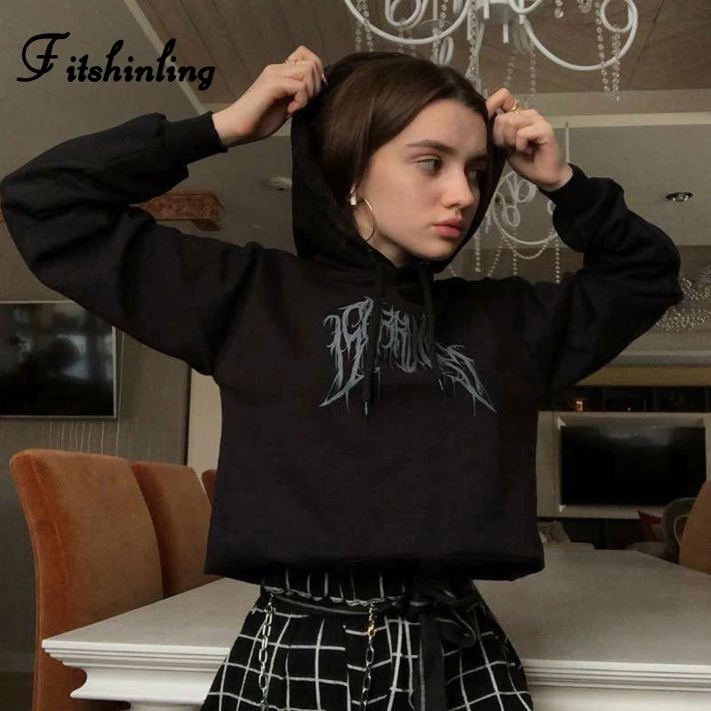 Темно синяя укороченная Толстовка Fitshinling Goth на осень и зиму облегающая Черная