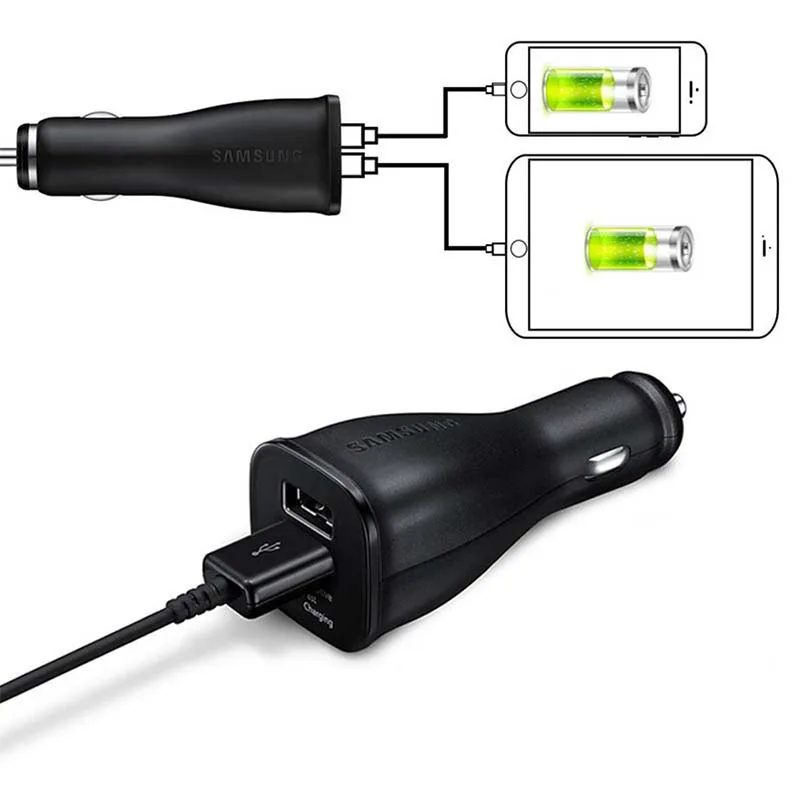 Samsung Car Charger Dual USB Adaptive Fast Adapter USB Type C Cable For Galaxy s10 s9 s8 Plus S10+ Note 10 plus note10 S20 S21 65 watt charger phone