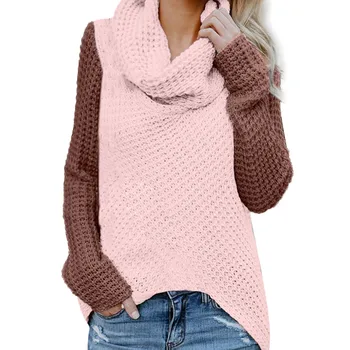 

Knitted Sweater Pullovers Women Off The Shoulder Sweater Casual Patchwork Long Sleeve Knitwear Tops Female Soft Bottom Jumper