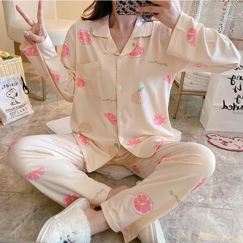 

New Style Pajamas Girl Spring Autumn Long Sleeve Korean Student Lovely Sweet Outer Wear Two Pieces of Home Clothes Suit