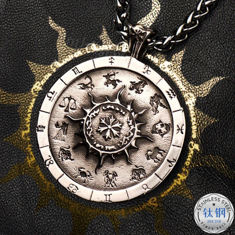 

Order Hot Selling Chinese Zodiac Necklace Pendant Titanium Steel Men's Sweater Chain Origional Hip Hop Lettering