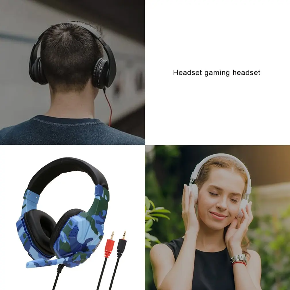 Led Light Supper Bass Gaming Headphones Game Earphones Camouflage Headset with Mic for Laptop PC Mobile Phone PS4 Xbox