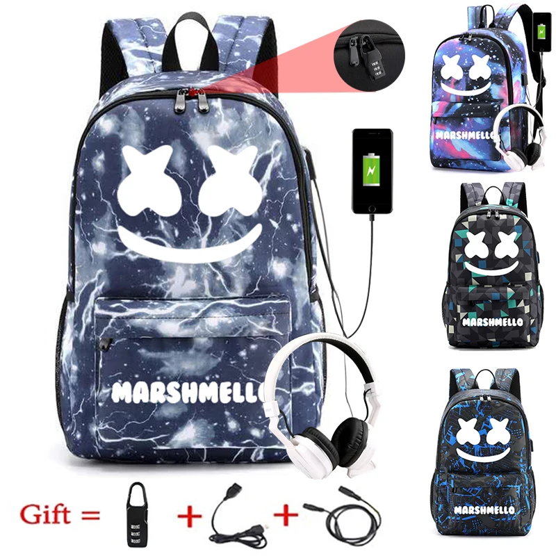 

DJ Marshmellow Canvas backpack Luminous Waterproof Anti-theft Backpack for Teenager Boys Girls Student bookbag back to school