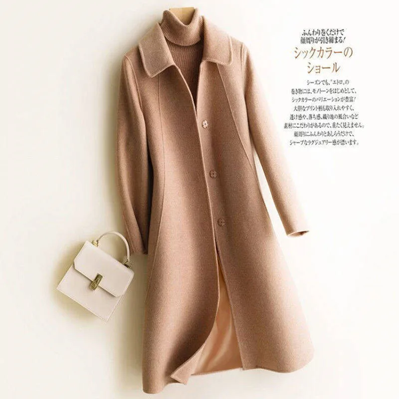 Winter Wool Coat and Jacket Women Plus Size Korean Long Jacket Warm Beige Elegant Wool Coat Cashmere Vintage Coat Cape Femme