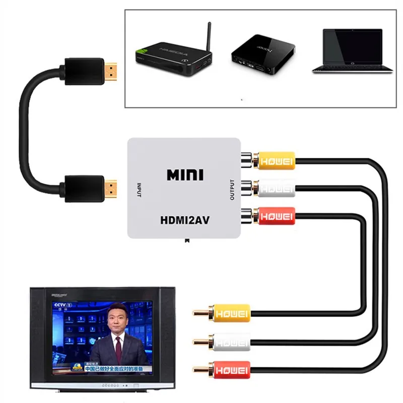 1080P мини адаптер преобразователь HDMI в AV композитный HD видео коробка RCA AV/CVSB L/R HDMI2AV