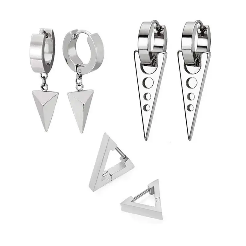 Steel color 3 пар/уп. модная треугольная индивидуальная из нержавеющей стали серьги-гвоздики набор панк уличный стиль мужские женские серьги - Окраска металла: Steel color