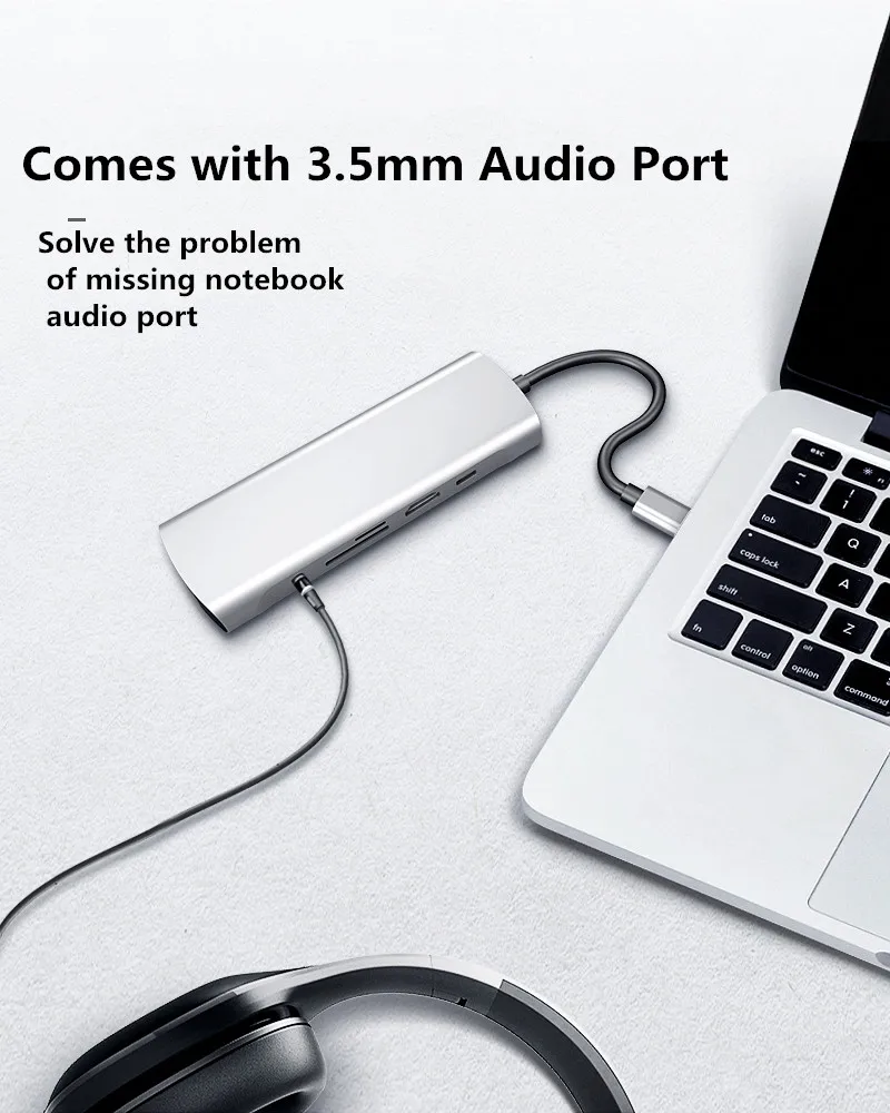  type c to hdmi hub adapter type c to vga RJ45 3.5mm AUX jack with SD TF PD jack usb3.0 hub adapter 