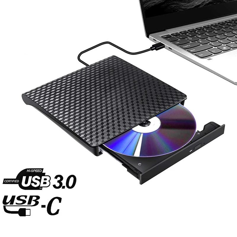 USB 3.0 type C External DVD RW Burner Recorder Drive Optical CD DVD ROM Player for Laptops Desktop+Carrying DVD Drive Case - Color: burn dvd