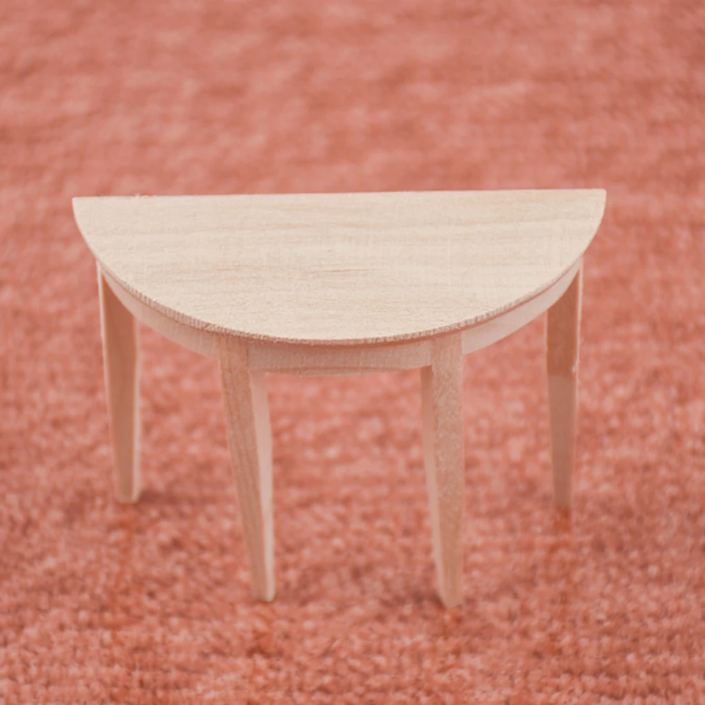 1/12 Scale Wooden Unpainted Semicircle Table Model for Dollhouse