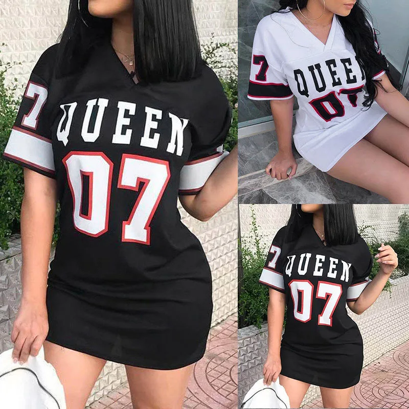 Women Sexy V Neck Queen Printed Hip Dress Casual Fashion Durable for Girl Soft 2023 New Summer Letters Short Sleeve Vestidos