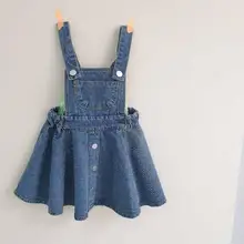 Новые весенние детские джинсовые платья-майки со складками, милая одежда принцессы для девочек, 6 шт./партия