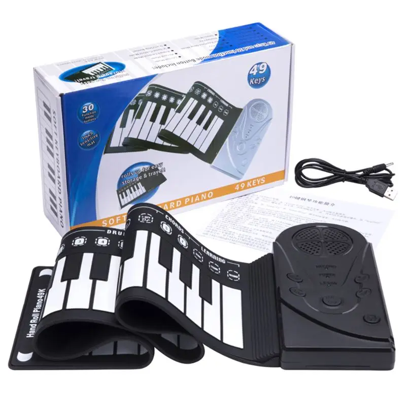 Roll-up Keyboard Piano Portable 49 Keys Electronic Hand Rolling Keyboard Educational Instrument for