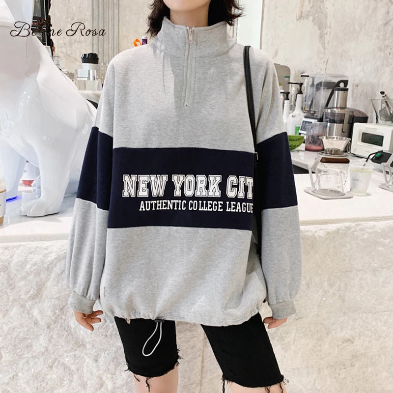 Женские пуловеры BelineRosa в американском стиле с капюшоном и принтом New York Толстовки