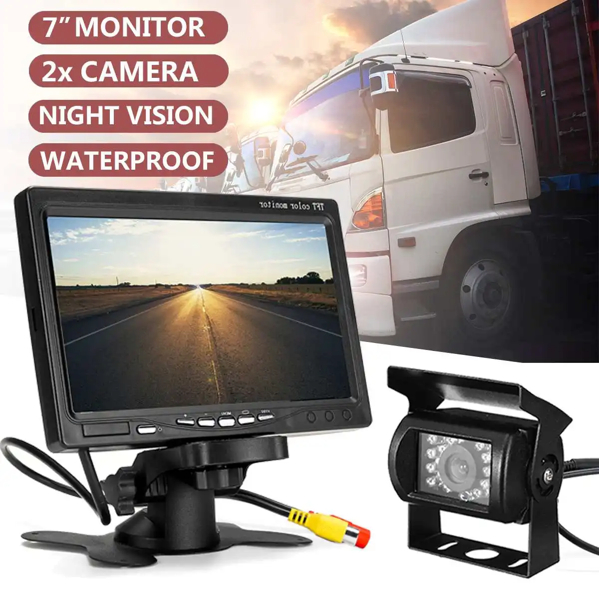 

7 Inch LCD Liquid Crystal HD Car Monitor Wired Waterproof Night Vision Car Monitor Dual Camera with Remote Control Car Tools