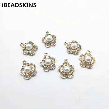 

New arrival! 24X19mm 50pcs Rhinestone/Imitation pearl Flower shape charm for Necklace Earrings parts,hand Made Jewelry DIY
