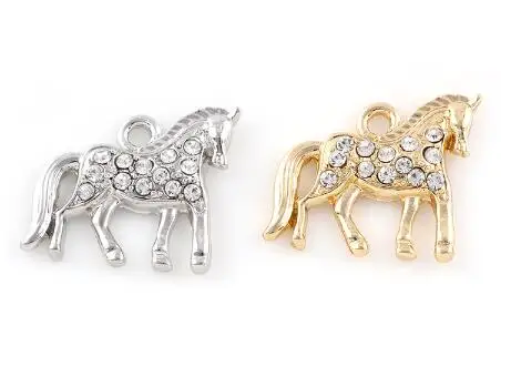 

20PCS/lot 25x20mm (Gold,Silver Color) Rhinestones Horse Hang Pendant Charms DIY Accessory Fit For Magnetic Floating Locket