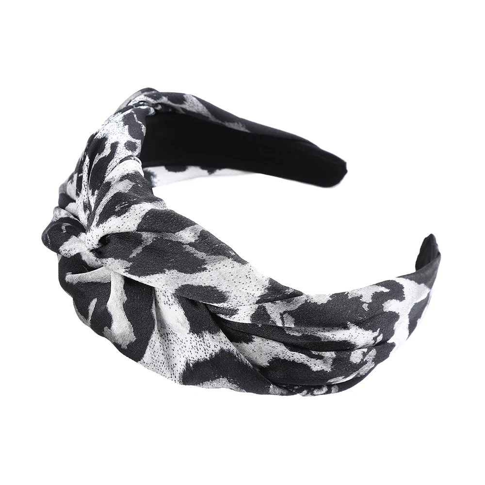 Новинка, леопардовые повязки с узелком, 4,5 см, широкие обручи для волос, атласные повязки для волос с принтом, модные повязки на голову с животным узором - Цвет: E