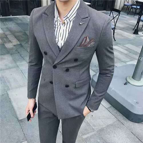 Модный мужской костюм комплект Slim Fit Комплект из 3 предметов, костюм-смокинг Свадебный, выпускной, для жениха, строгая одежда, костюмы пиджак для костюма Masculino(куртка+ брюки+ жилет - Цвет: gray