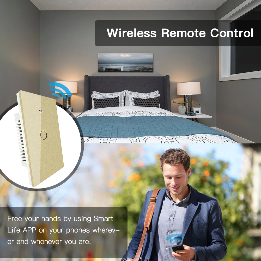 RF433 WiFi умный настенный сенсорный выключатель без нейтрального провода, нужен умный Однопроводной настенный переключатель, работающий с Alexa Google Home 170-250 В