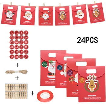 

24 Pcs Christmas Gift Bags Pouch Christmas Eve DIY Christmas Advent Christmas Candy Box Paper Candy Storage Case Chocolate Box