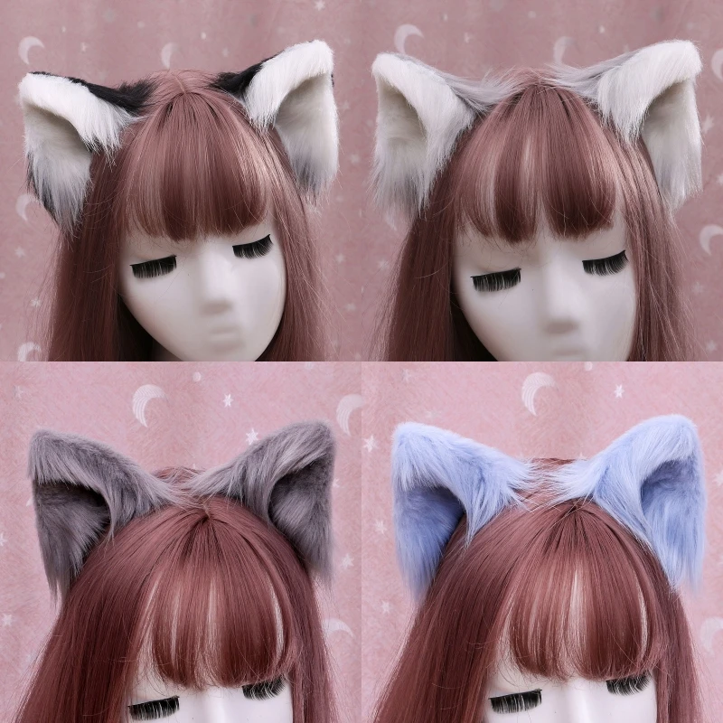 1 Pair Sweet Lovely Furry Animal Beast Ears Hair Clips Anime Lolita Wolf Cat Cosplay Plush Hairpins Halloween Party Costume Acce hair accessories