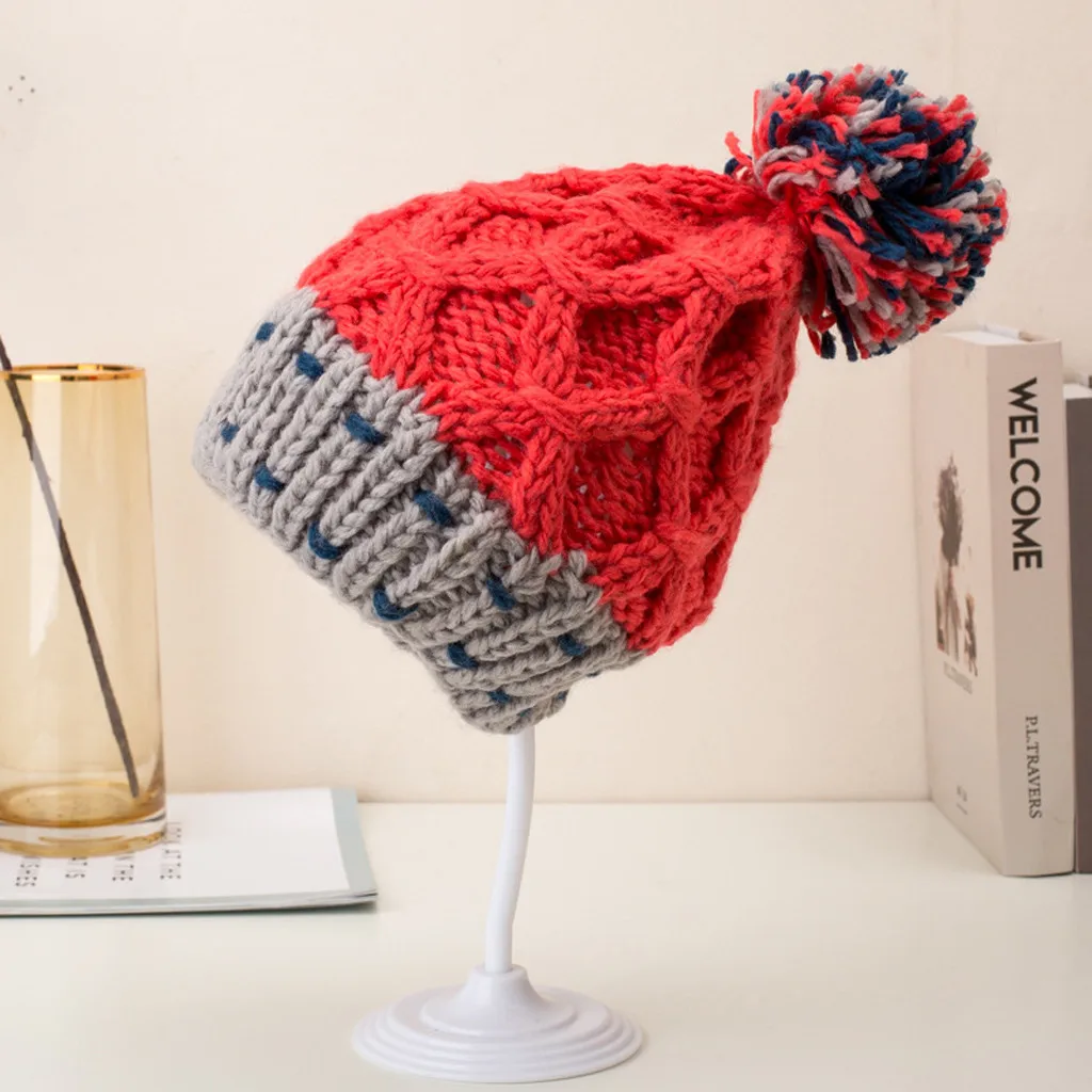 Женская осенне-зимняя вязаная шапка Skullies Beanies, модная, универсальная, для офиса, простая, с ветровым стеклом, милая, толстая, теплая, подходящая по цвету - Цвет: RD