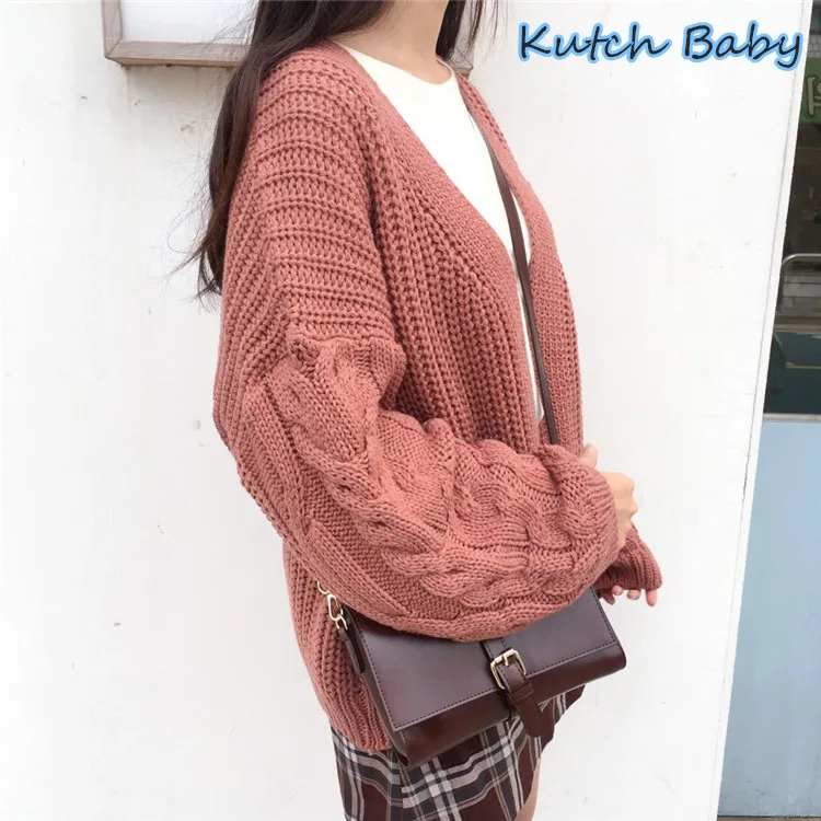 Kutch baby, свободный Женский вязаный кардиган, большой рукав-фонарик, вязаная крючком рубашка, осенне-зимний женский вязаный кардиган, пальто