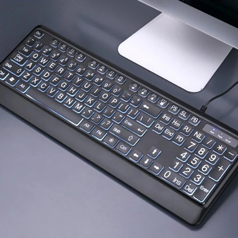 Usb Prendido Backlit Teclado Carta de Impressão Grande com Branco Iluminado Led Backlit Teclado 104 Teclas Padrão Tamanho Completo - Imagem 4