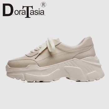 

DoraTasia 2019 New Whole Genuine Leather Dad Shoes Girl Fashion Thick Bottom Sneakers Leather Flat Platform Women Shoes Woman