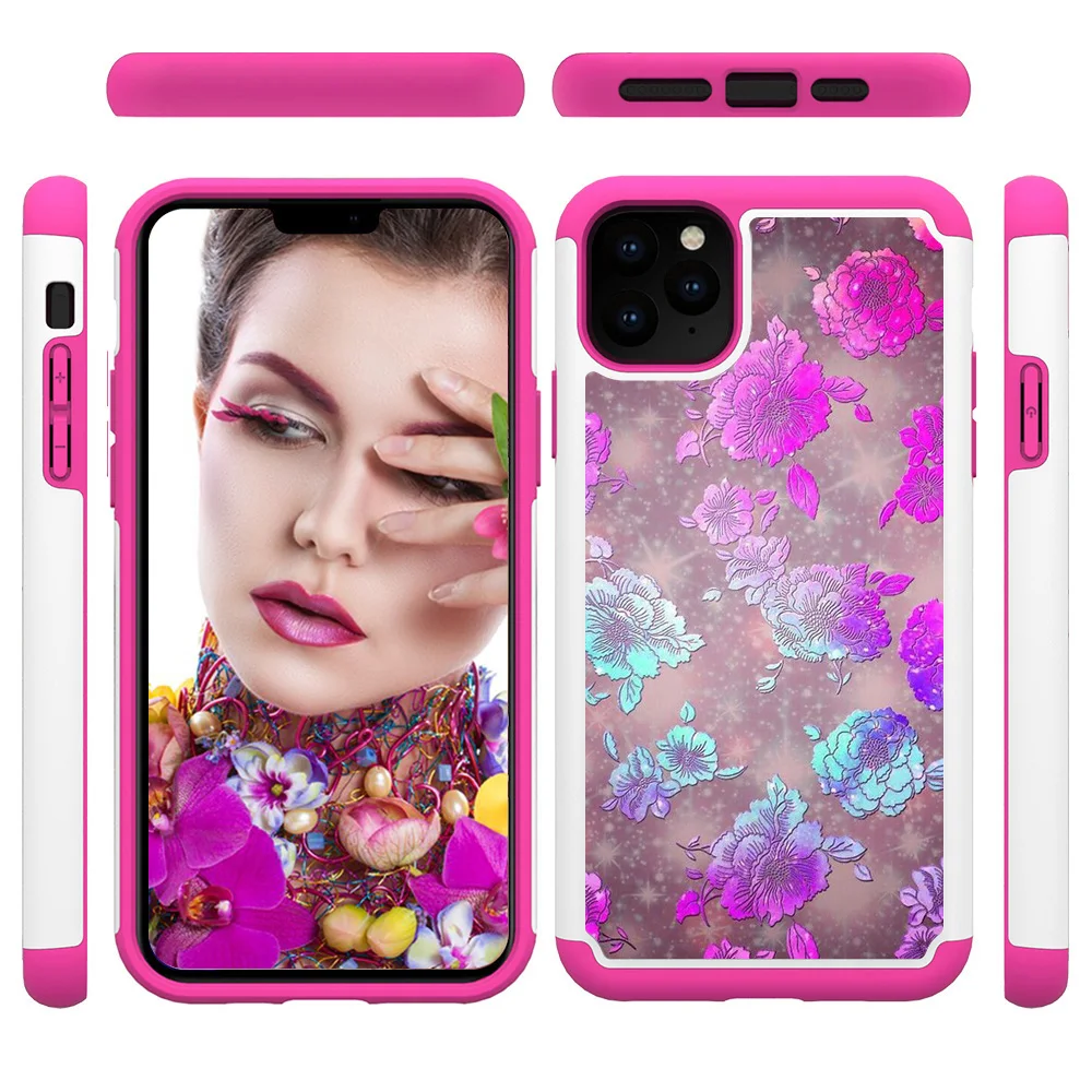 5 шт./лот 3D цветок Броня чехол для телефона для iphone 11 Pro Max чехол Гибридный Силиконовый ТПУ Жесткий PC задняя крышка для iphone 11 Pro Coque