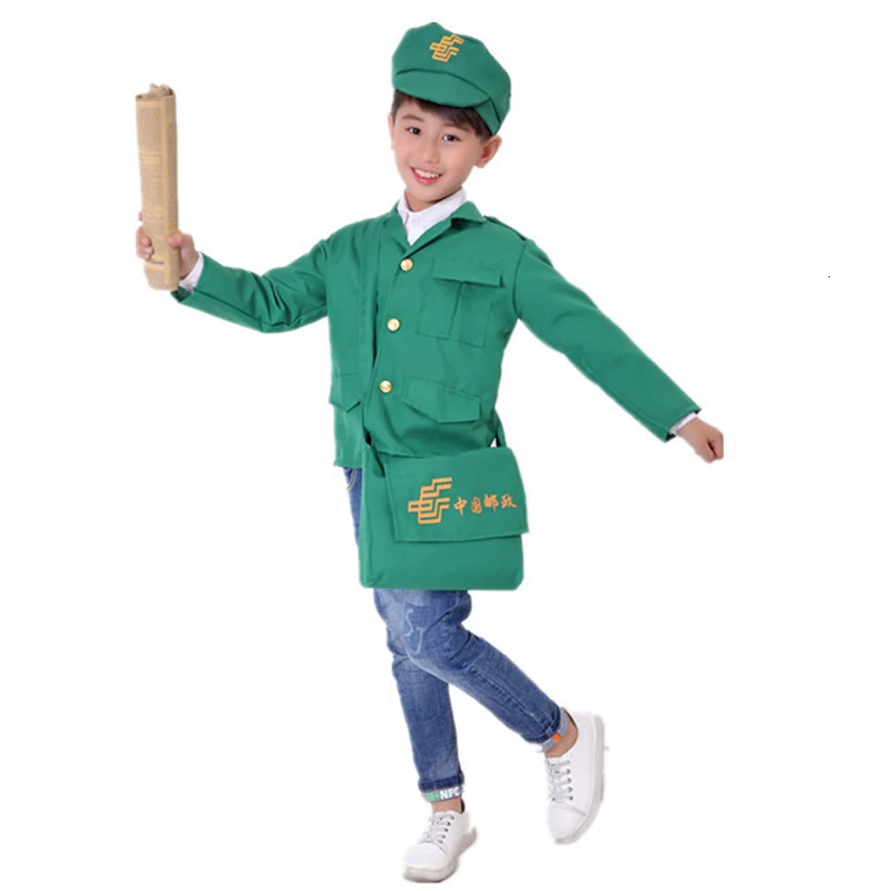 

Kids Postman Cosplay Costumes Children Post Office Courier Uniforms Halloween Party Wear Boy Girl Performance Stage Clothing Set