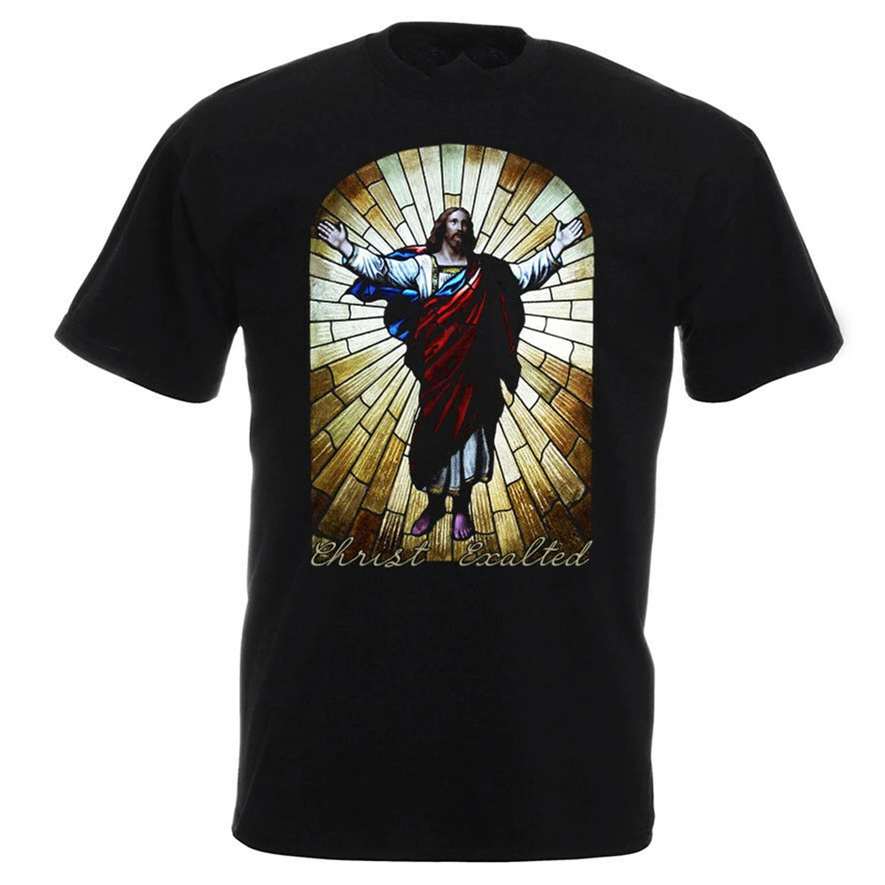 Футболка с витражными стеклами Летняя футболка надписью Christ Exalted V2 Catholic Christian Jesus S