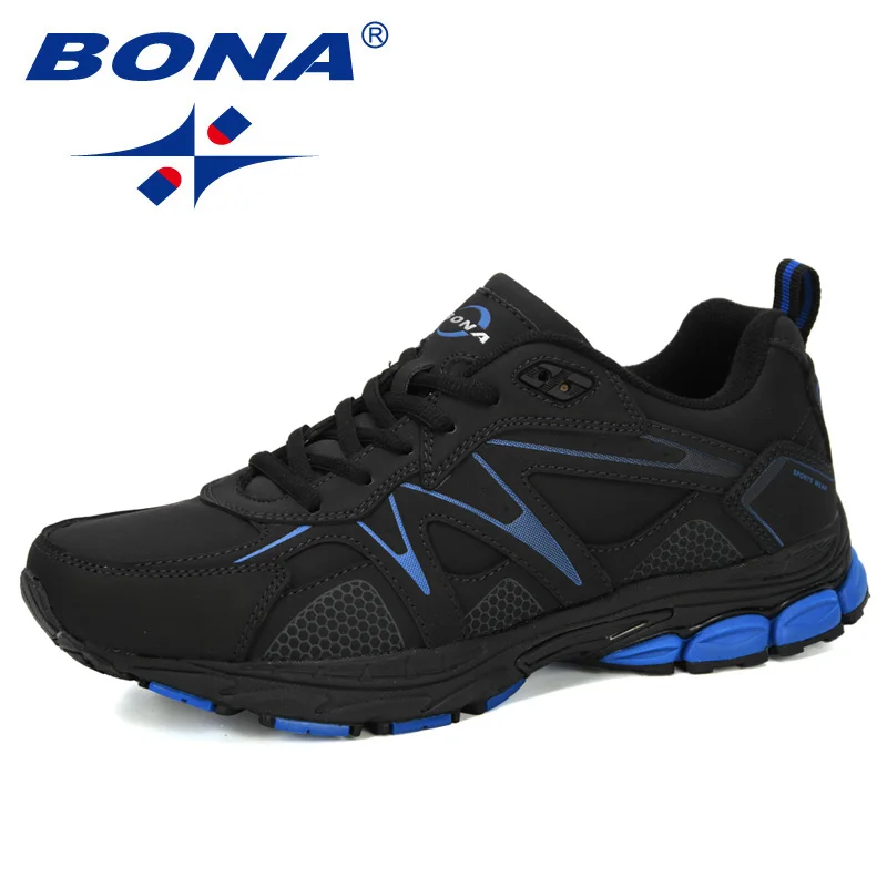 Charcoal grey R blue BONA/Новинка года; Дизайнерские кроссовки для бега; Мужская Спортивная обувь; мужские спортивные кроссовки для взрослых; мужские кроссовки из яловичного спилка; zapatillas hombre Deportiva - Цвет: Charcoal grey R blue