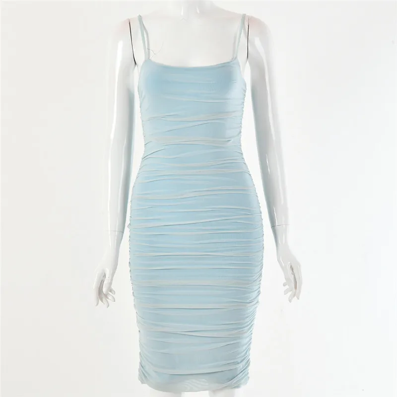 ANJAMANOR двухслойная сетка Ruched Midi Bodycon Бандажное платье для женщин элегантные