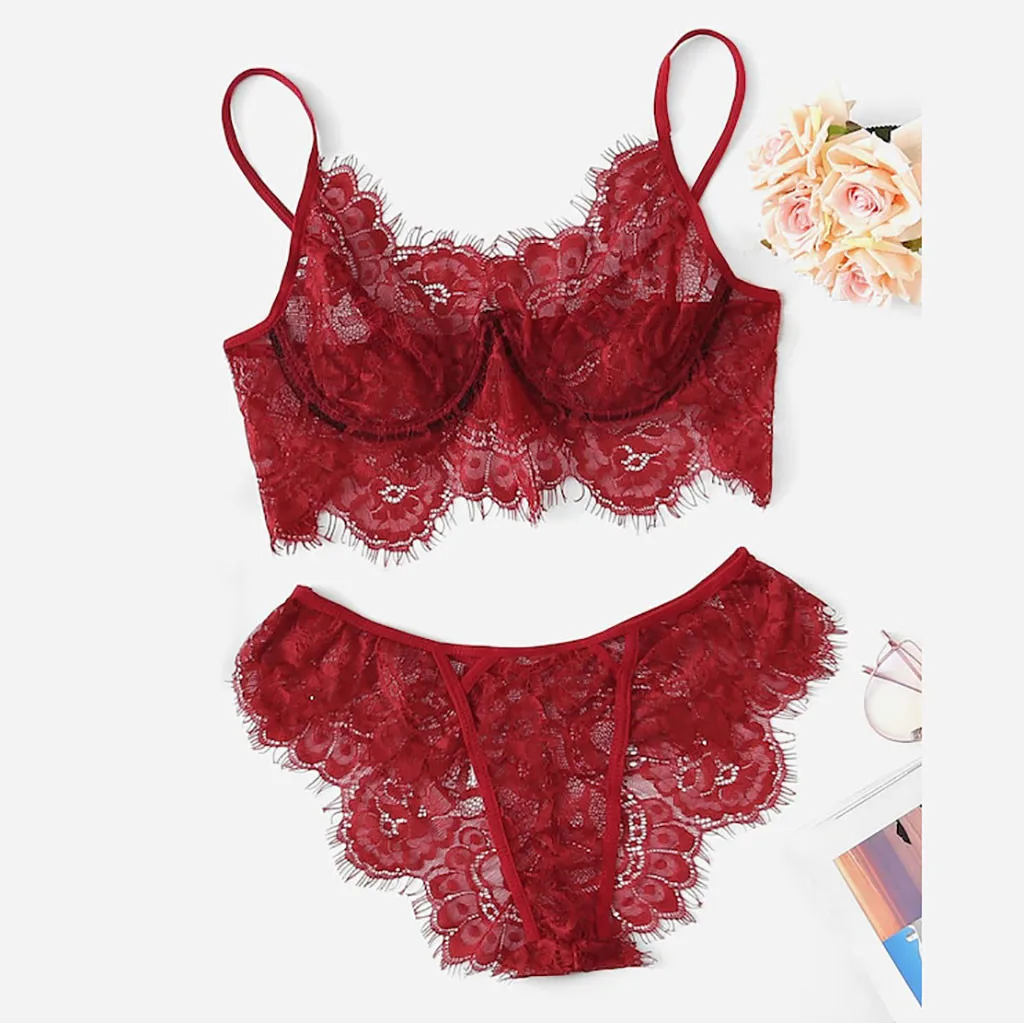 Dessous женский сексуальный бюстгальтер комплект женского белья корсет кружева на косточках муслин пижамы Нижнее белье Твердые Топы+ трусы Бесшовные Lenceria