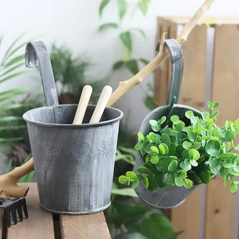 

Vintage Retro Metal Iron Fence Hanging keg Flower Pot with Hook Garden Hanging Balcony Plant Hang pot Nursery Bonsai Pots