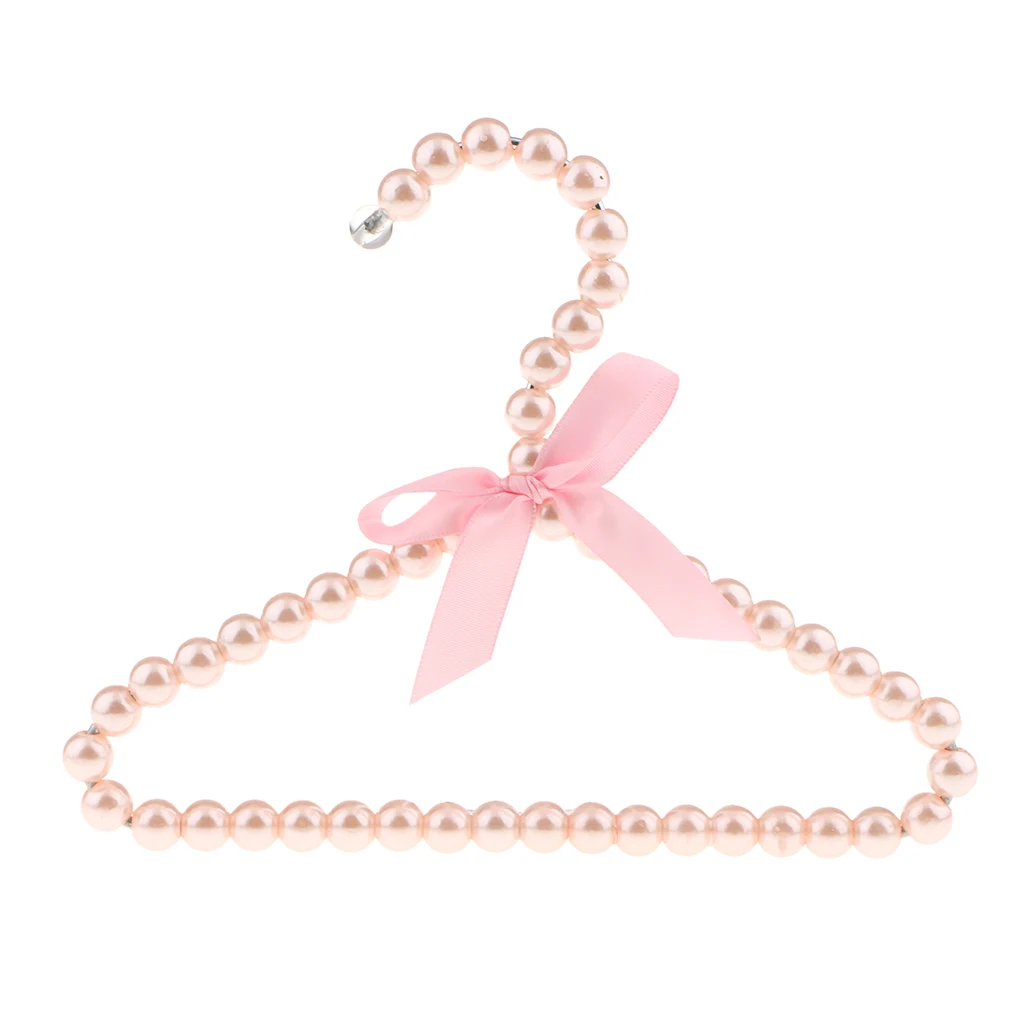 Strong Metal Clothes, Baby Children Kids Coat Garment Pants Bar Hangers Covered With Artificial Pearl Beads Pink